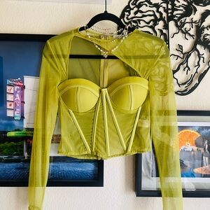 Fashion Nova Lime Green Sheer Corset Top